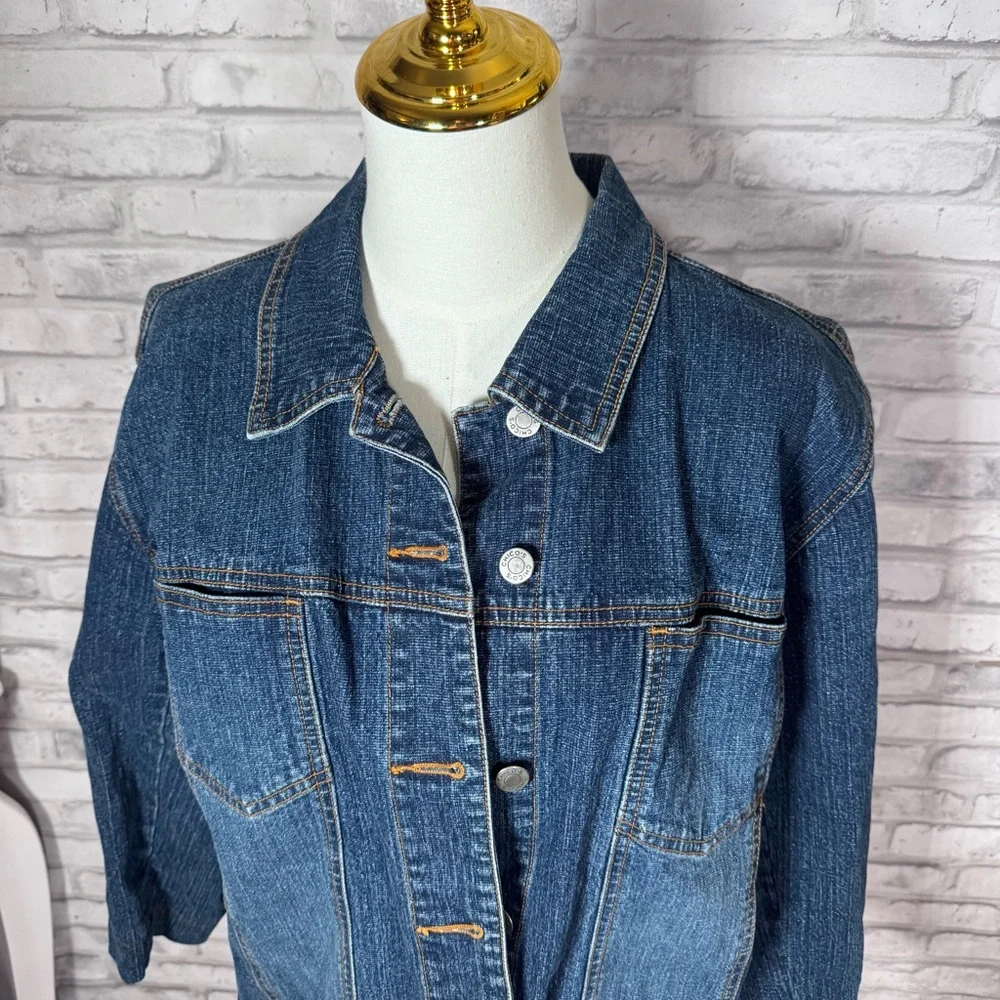 Chico's Dark Wash Blue Denim Button Up Classic Jacket